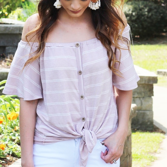 Blush Pink Tie Front Top - Picture 1 of 5